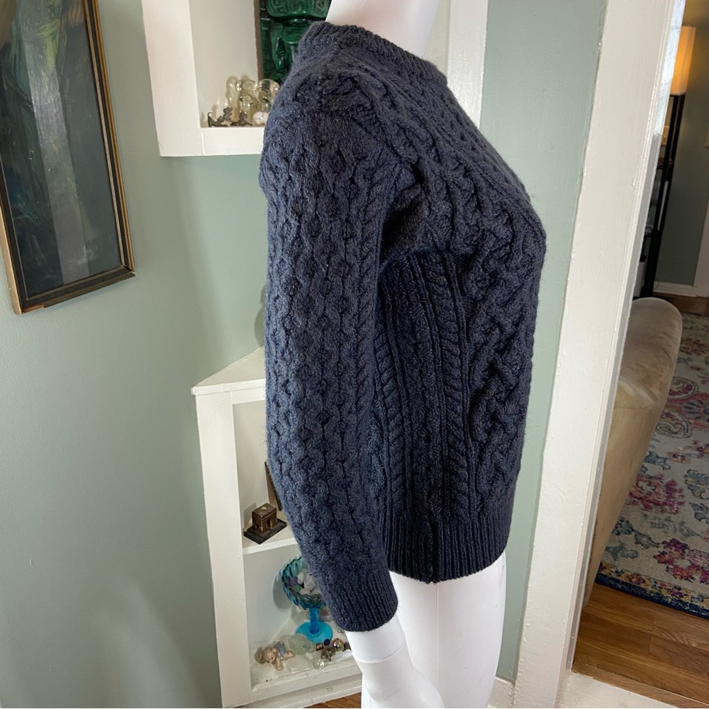 Aran Sweater Market Heavyweight Blue/Gray Cable Knit Sweater Irish Wool Ireland - Picture 8 of 9